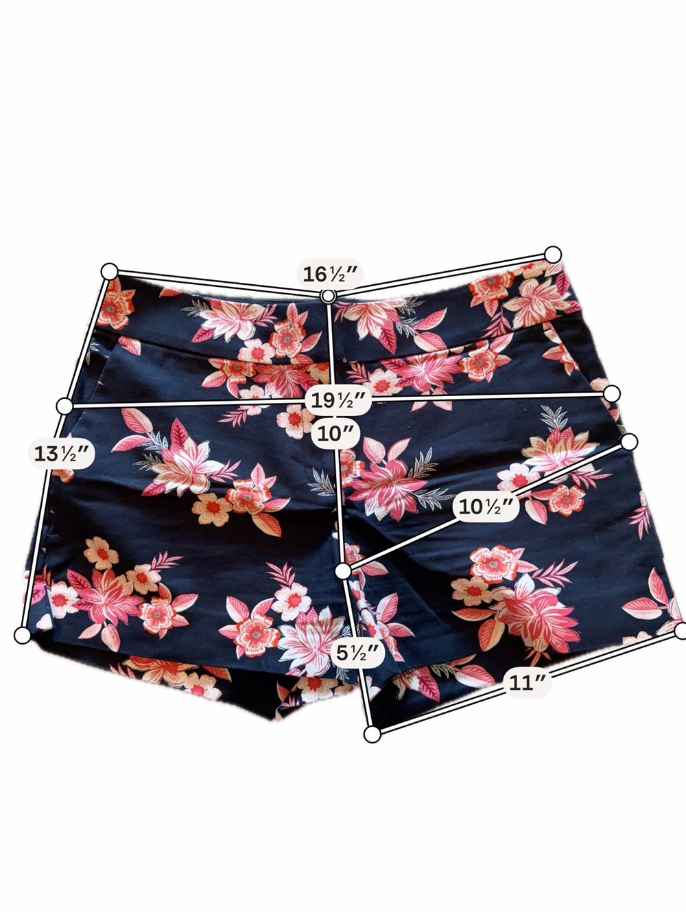 LOFT Navy Floral Shorts with Pink & Coral Blooms